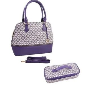 IMAN Global Chic Dome Satchel, shoulder, or crossbody with Cosmetic Case PURPLE